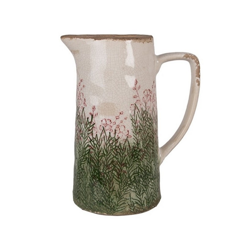 Caraffa decorativa vintage decorata con piante e fiori, utilizzabile come vaso